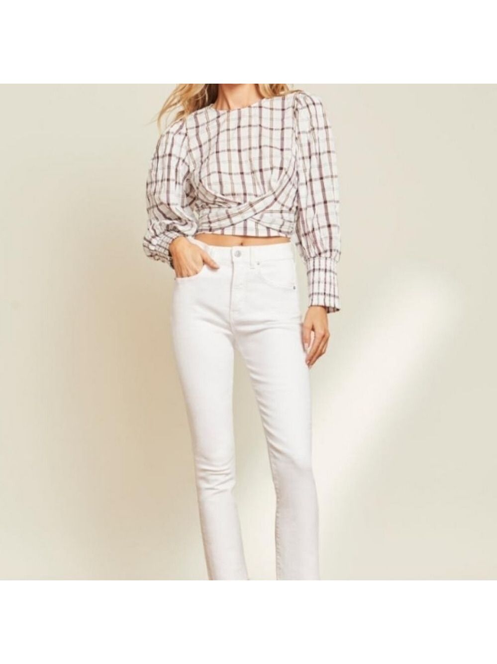Veronica Beard Nyla Plaid Wrap Top White Multi